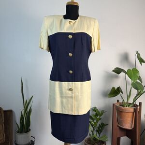Vintage Colorblock Midi Dress w/ Metal Buttons | Old Money Preppy Derby Dress